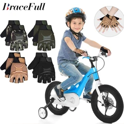 1Pair Kids Half Finger Cycling Gloves Non-Slip Fingerless Adjustable Mitten Shock-Absorbing Gloves for Boys Girls Fishing Biking