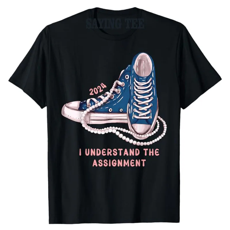 

I Understand The Assignment Vote Blue Election 2024 T-Shirt Women's Rights Chucks and Pearls Pro Harris Support Campaign Tee Top