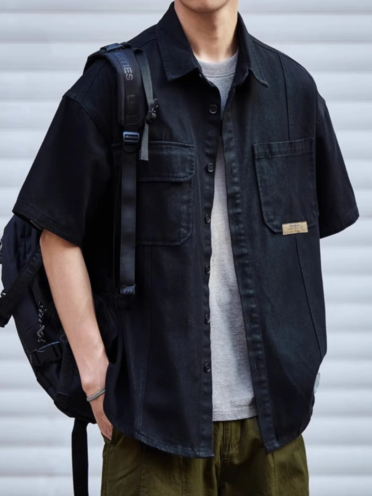 

Loose Casual Men's Short Sleeve Shirt Vintage Workwear Summer Fashion Brand Heavyweight Retro Style Breathable Cotton Jacket