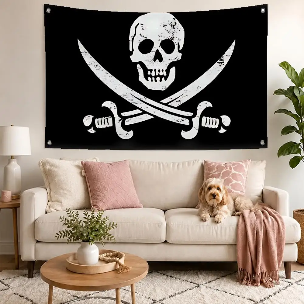 Pirate Art Jolly Roger Flags Concert Print Wall Hanging Art Banner, Indoor Outdoor Bedroom Home Decor Backdrop, Perfect Gift