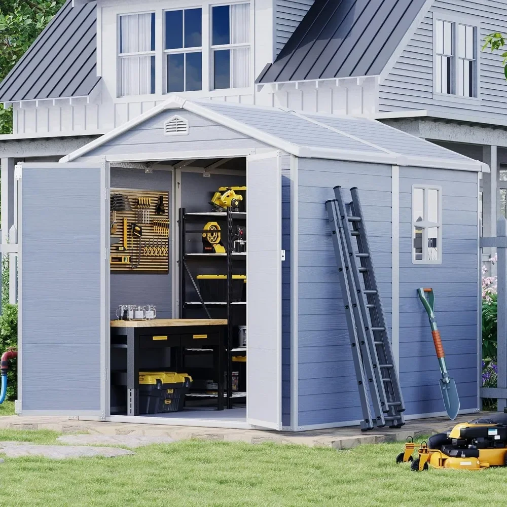 6'x8' Resin Outdoor Storage Shed Utility Tool Shed Storage House Patio Furniture and Bikes - Gray Sheds Waterproof Warehouse