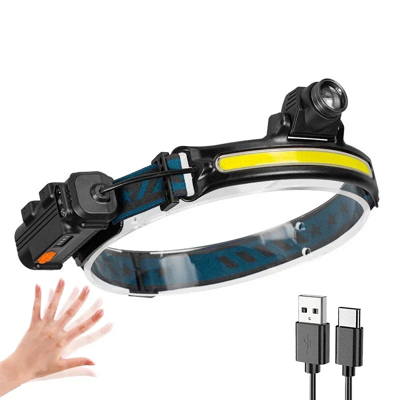 KDULIT XPG+COB Bewegungsmelder LED-Stirnlampe 6-Modus-Kopf-Taschenlampe 2000 mAh Eingebauter Akku Wiederaufladbare Angeln Camping Laterne Taschenlampe 8