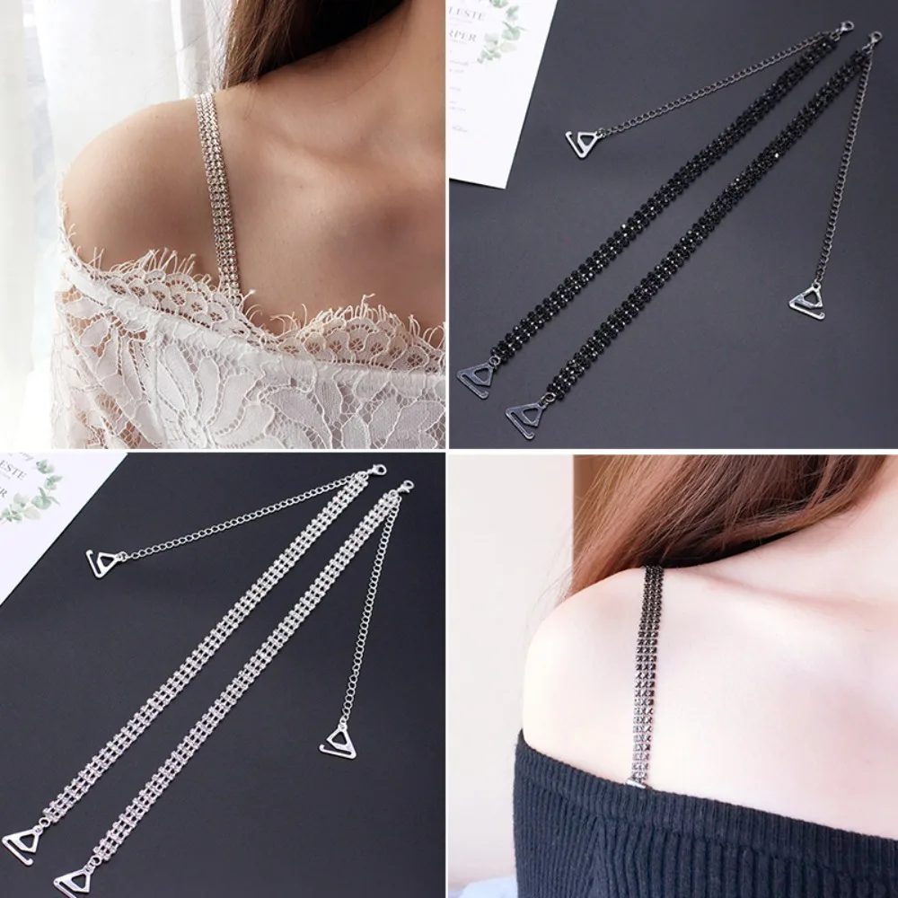 1 Pair Silver Black Bra Strap New Sexy Metallic Shoulder Lingerie Accessories Rhinestone Crystal Bra Shoulder Straps