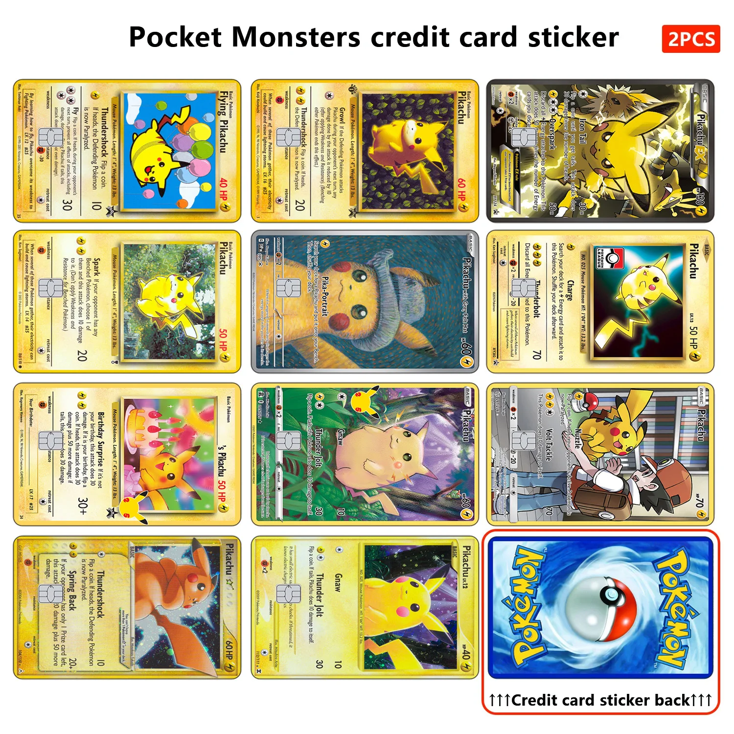 

PTCG Credit Card Skin Stickers Anti-degaussing No Adhesive Residue PIKACHU for VISA Card Bank Debit Card Anime Decorate Boy Toys