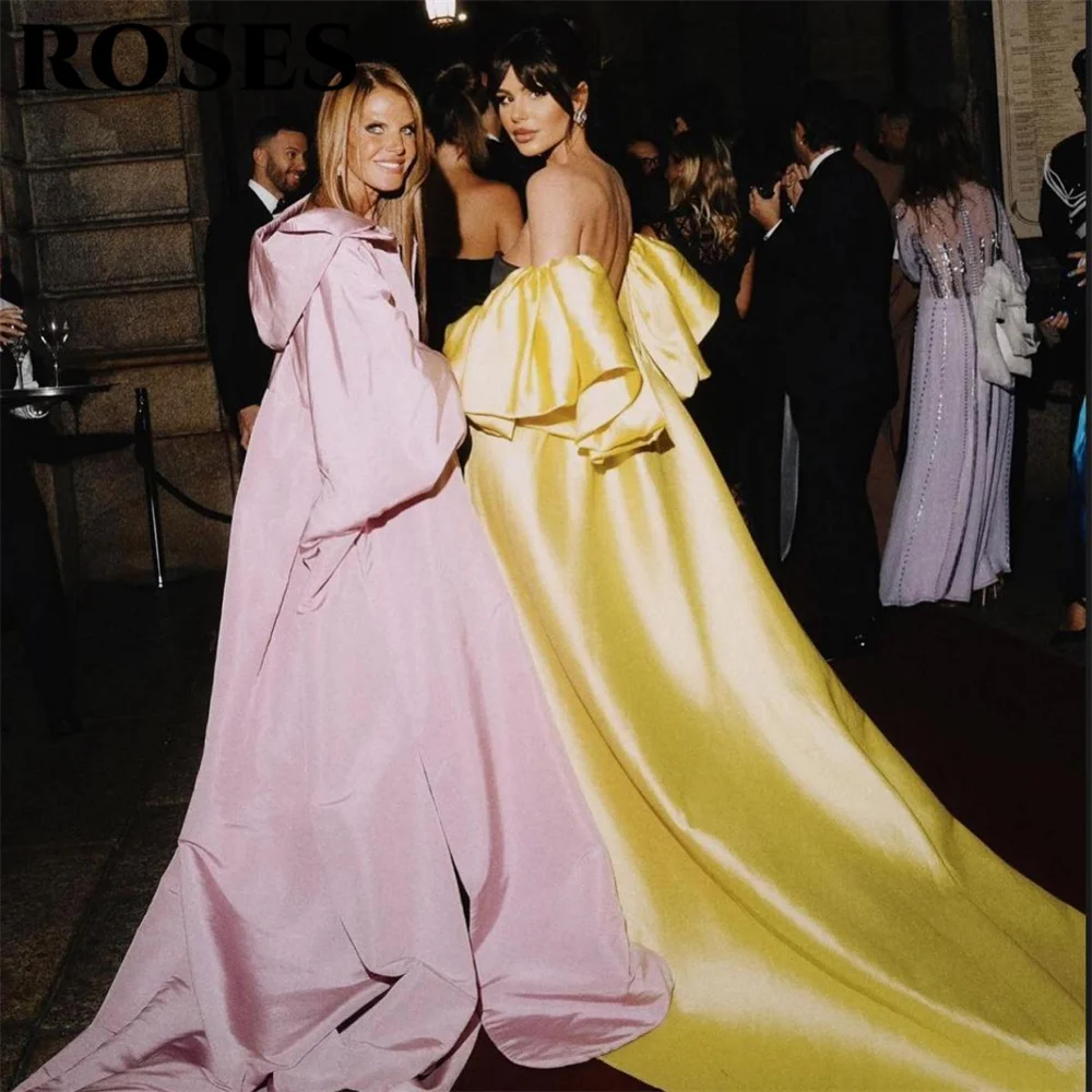 Vestido de fiesta con hombros descubiertos de rosas, vestido de noche de sirena, mangas abullonadas negras, vestidos de fiesta de noche de celebridades para mujer personalizados