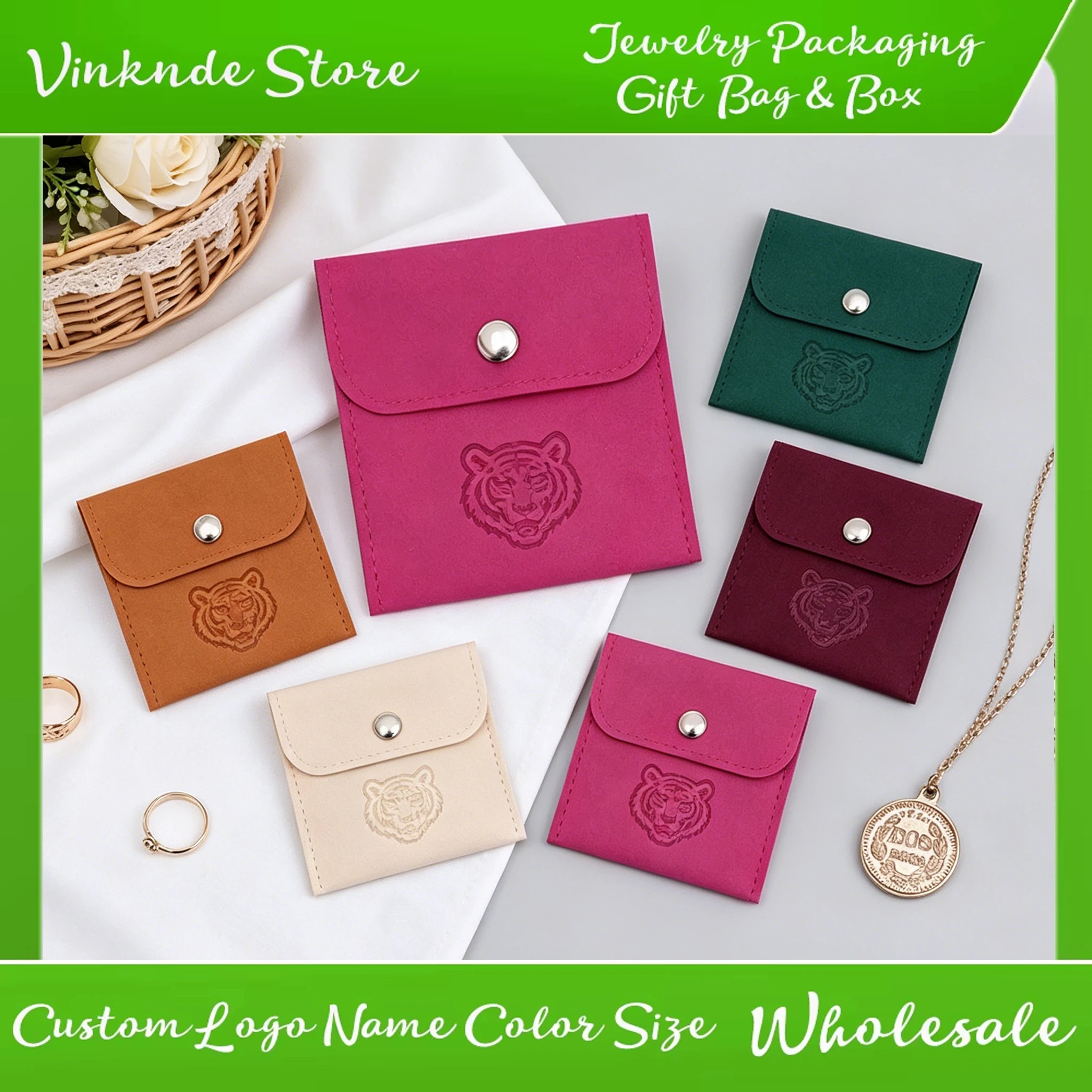 

New Jewelry Gift Bags Custom Logo Microfiber Packaging Pouch For Rings Earrings Tarot Card Wedding Favors Velvet Button Storage