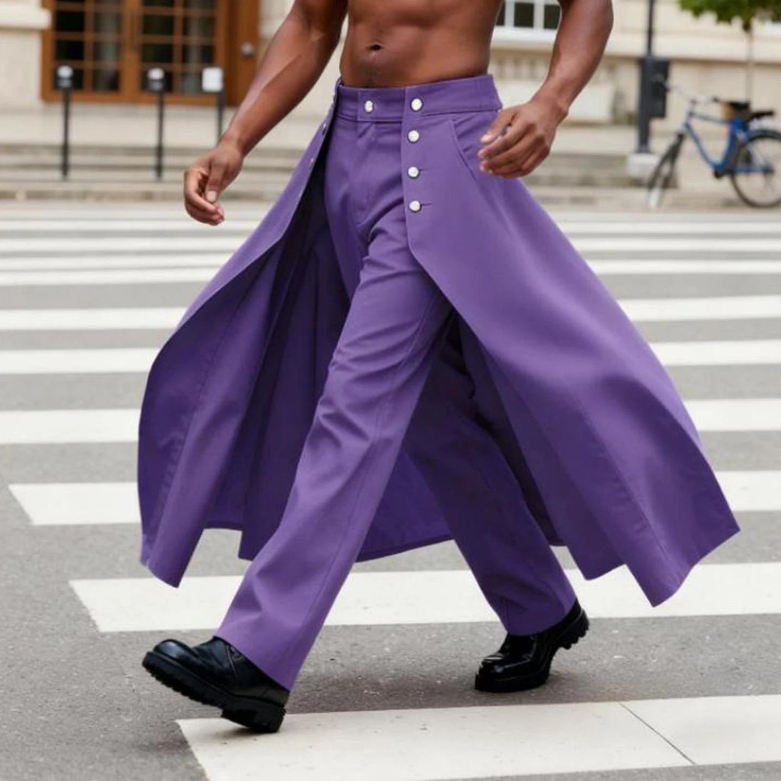 

Men Casual Pants, Cool Mid Waist Patchwork Trousers Streetwear for Party Stage Show