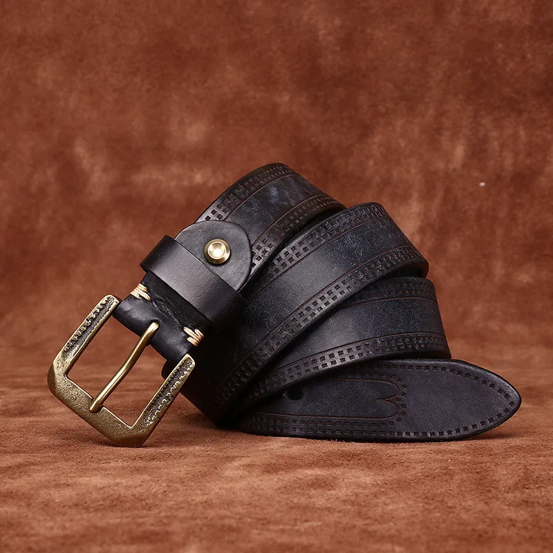 

High Quality Thickened Retro Personalized Embossed Frosted Leather Man Belt, Men's Top Layer Cowhide Casual Jeans Strap Belts