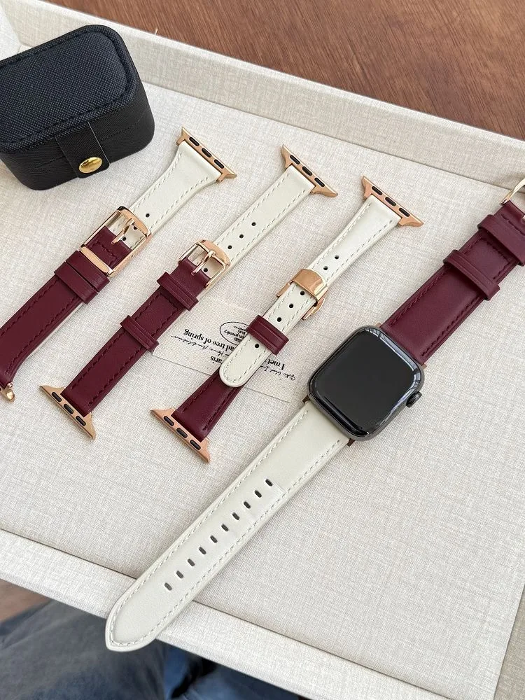 

Leather Watch Bands for Apple Watch 38 40 41 42 44 45 46 49mm Color Block Genuine Leather Straps for iWatch S11 10 9 8 7 6 5 4