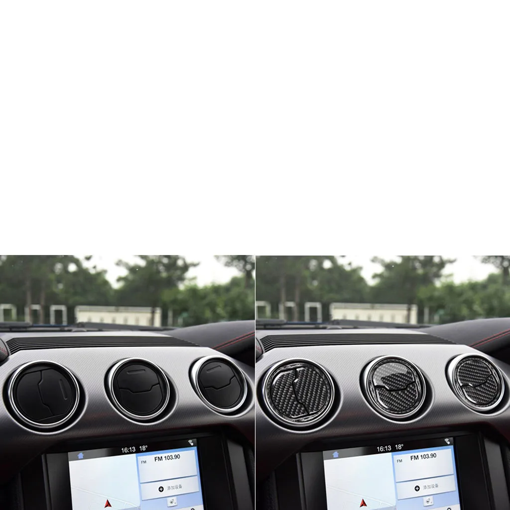 For Ford Mustang 2015-2020 Car Air Vent Outlet Frame Trim Real Soft Carbon Fiber Interior Accessories Decoration Stickers