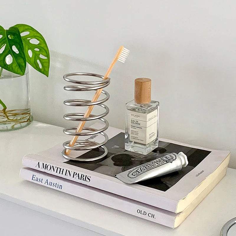 Stainless Steel Toothbrush Holder Makeup Brush Storage Rack Vase Pen Holder Home Desktop Decoration Ornaments