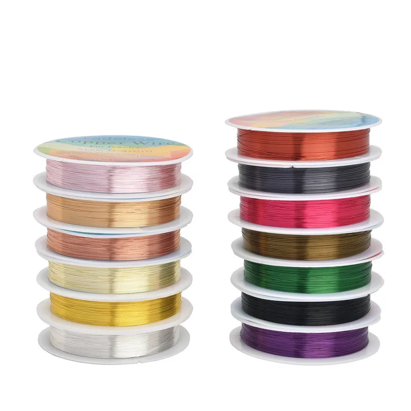 Trwały kolor drut miedziany do bransoletki naszyjnik biżuteria DIY akcesoria 0.2/0.25/0.3/0.5/0.6/0.7/1.0mm Craft frezowanie drutu HK018