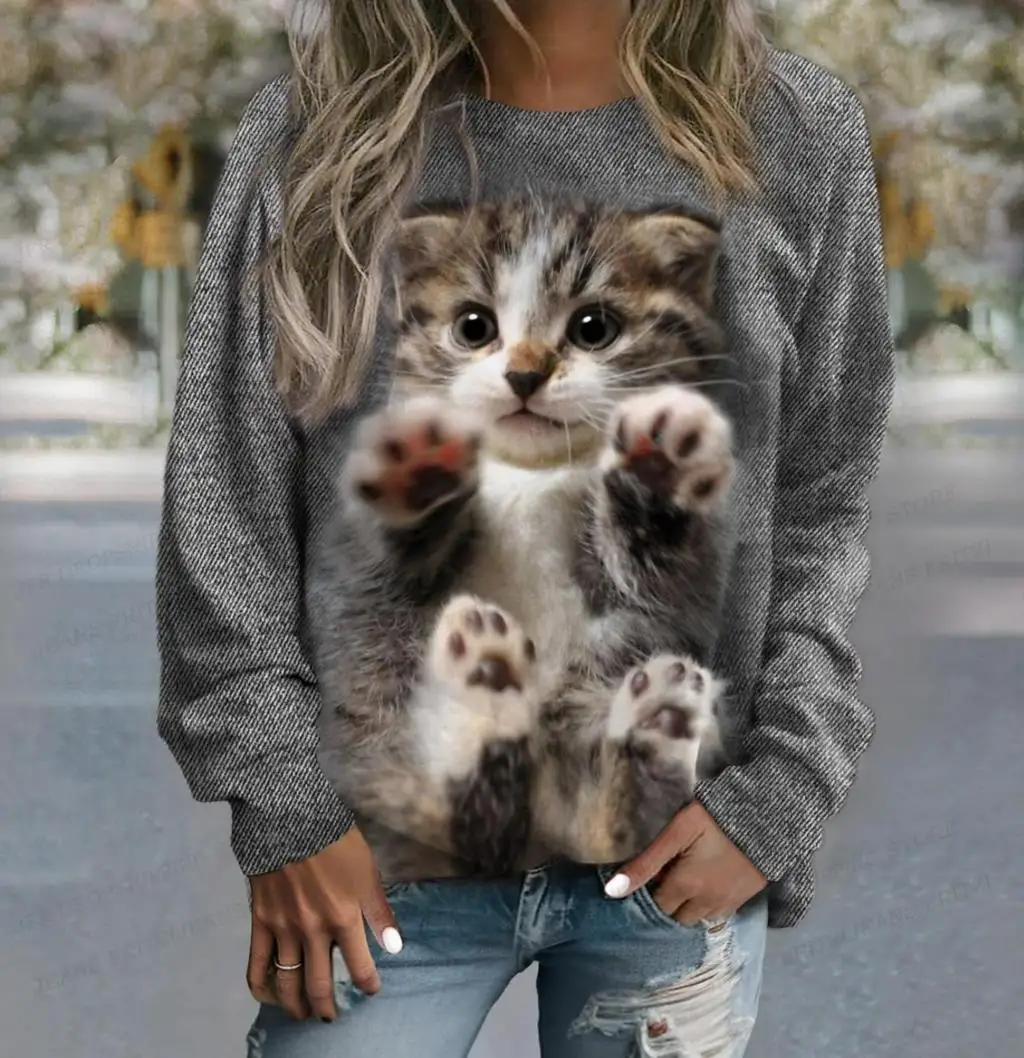 Animal Cat 3d Print Hoodies Women Fashion Crewneck Hoodie Cartoon Kawaii Graphic Coats Women Sweats Oversized Clothing Manga