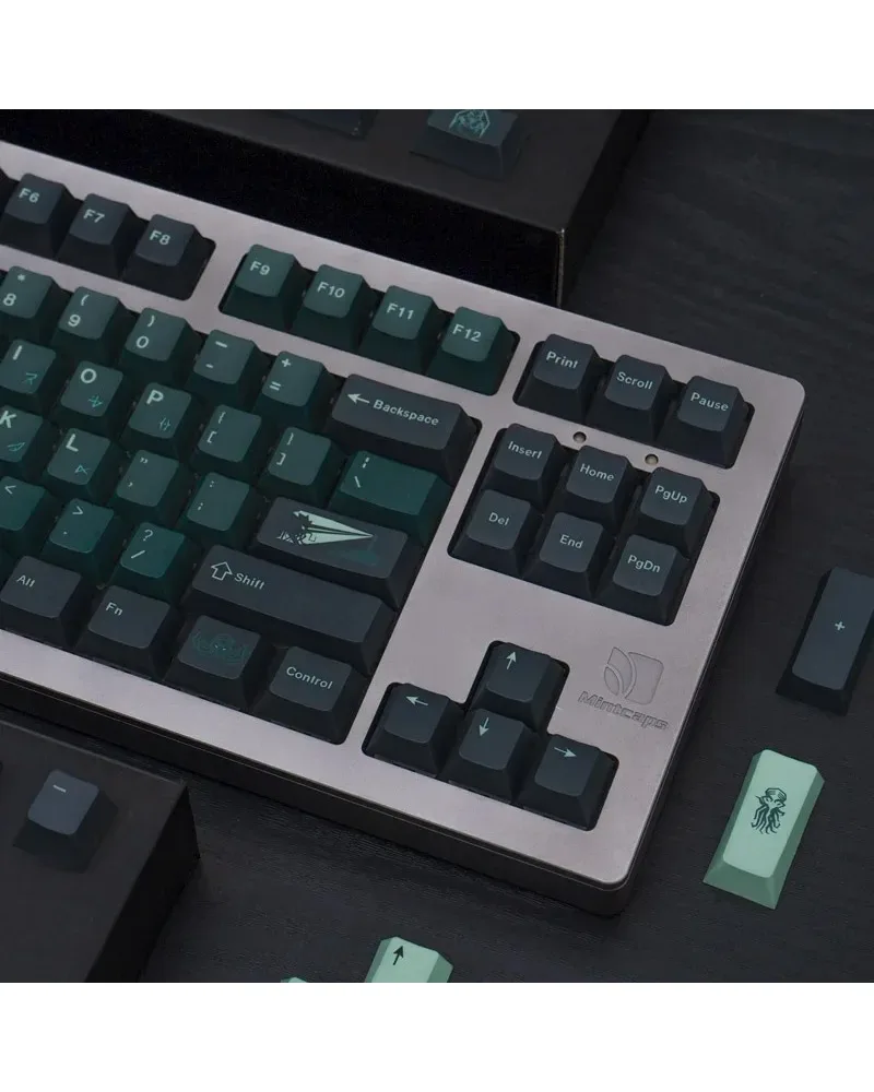 two tone dark and light green pbt dye sub keycaps full set for all mechanical keyboards
