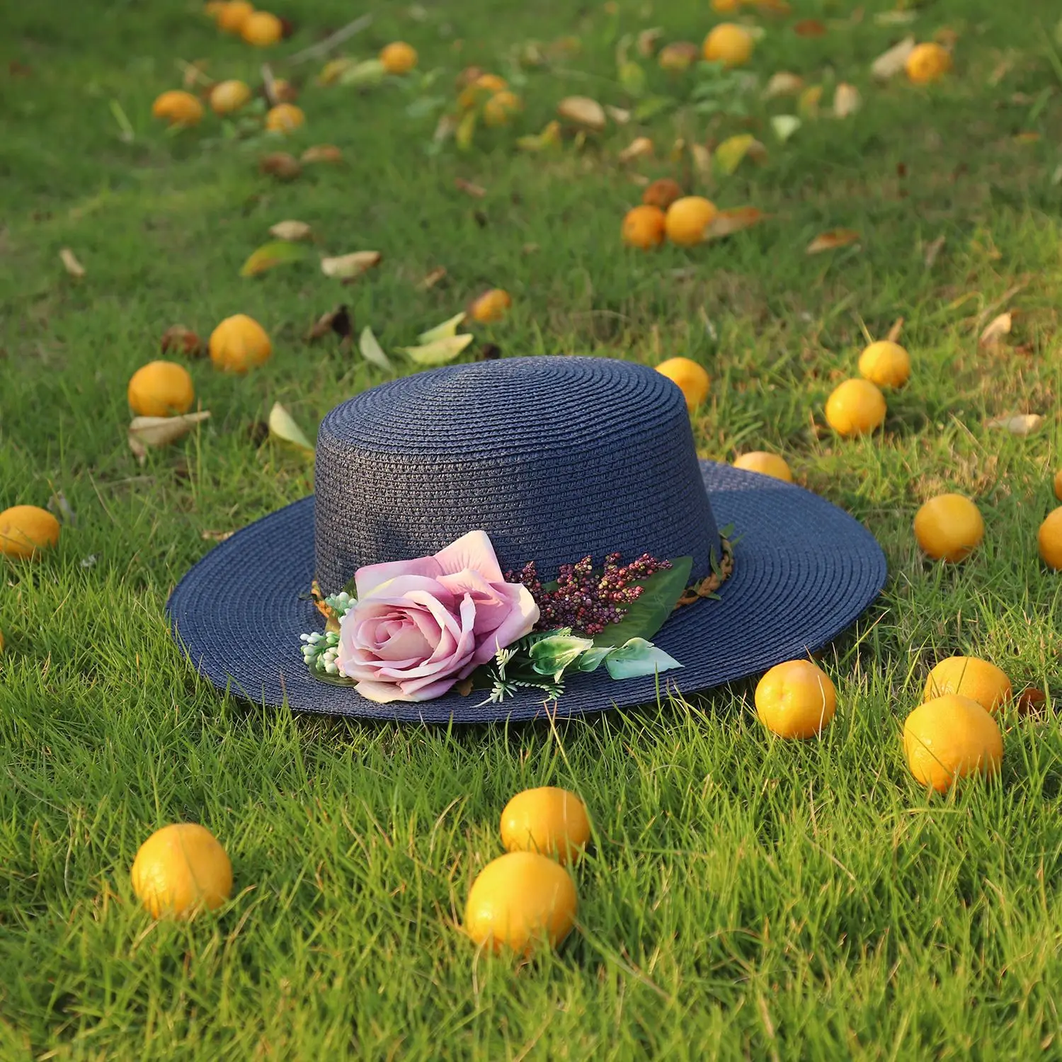 sunscreen women\'s flat hat flower hat beach hat Barrel cap sun hat spring summer outdoor breathable sunshade straw hat wholesale
