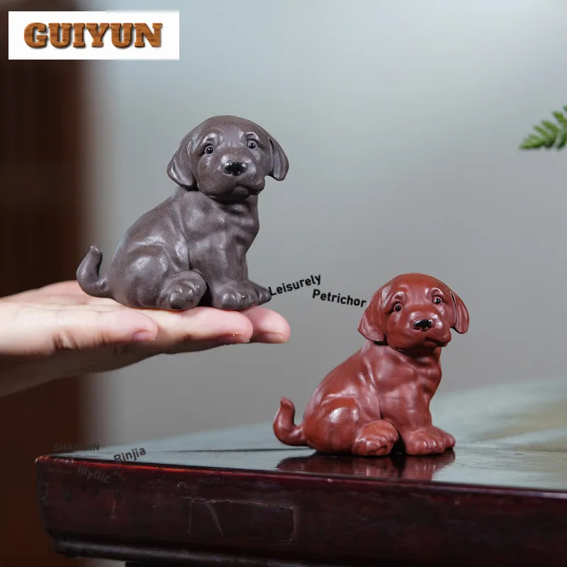 Yixing Purple Clay Labrador Retriever Tea Pet Traditional Lucky Model Tea Figurine Play Toys Tea Statue Ornaments Decoration