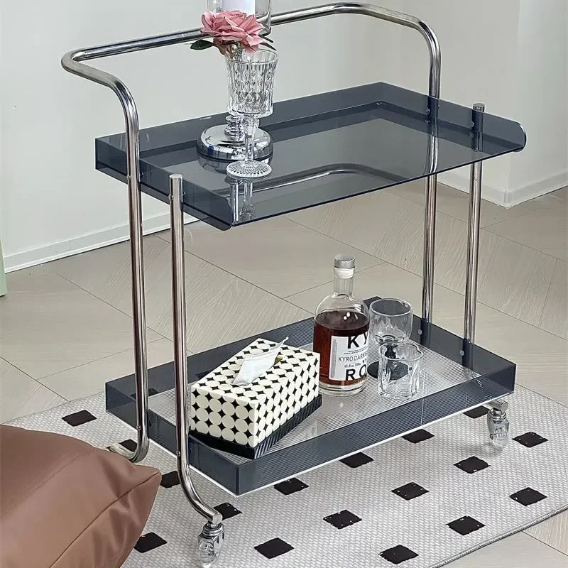 Transparent Acrylic Storage Trolley Mobile Coffee Table for Living Room Kitchen Corner Rack with Wheels Modern Home Organizer