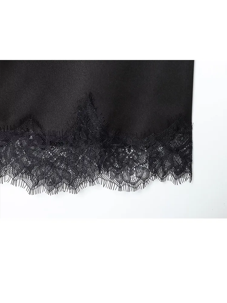 HH Gonna da donna in raso di pizzo solido versatile di nuova moda Temperamento femminile Sottile con cerniera Fiocco con lacci Gonna asimmetrica a trapezio Mujer