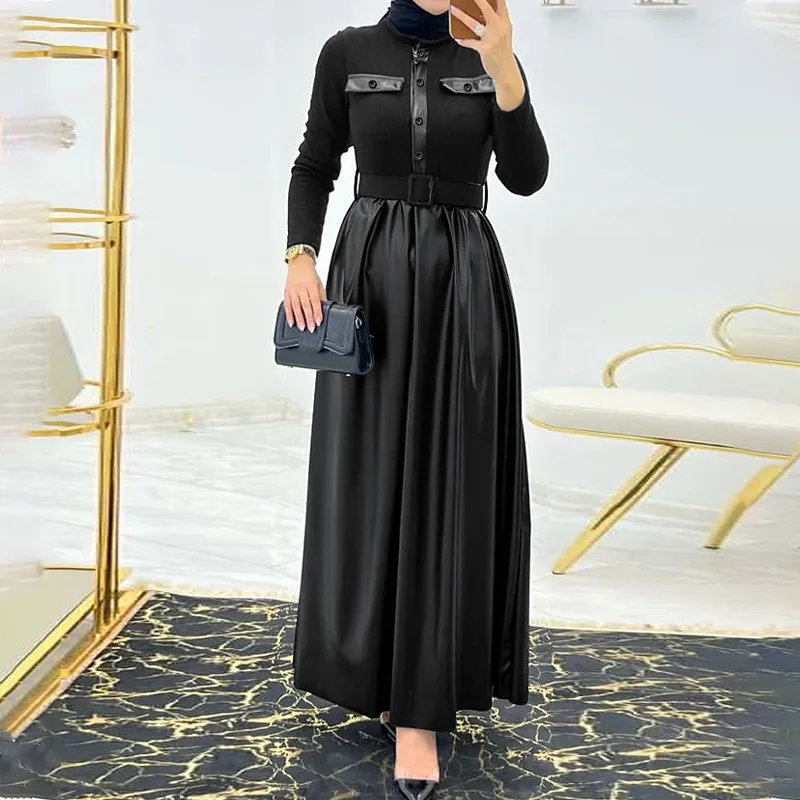 Abito moda musulmana Eid Dubai Abaya Nero Turco Islamico Elegante Lusso Modesto Personalizzato Velluto Raso Abito musulmano da donna Abaya
