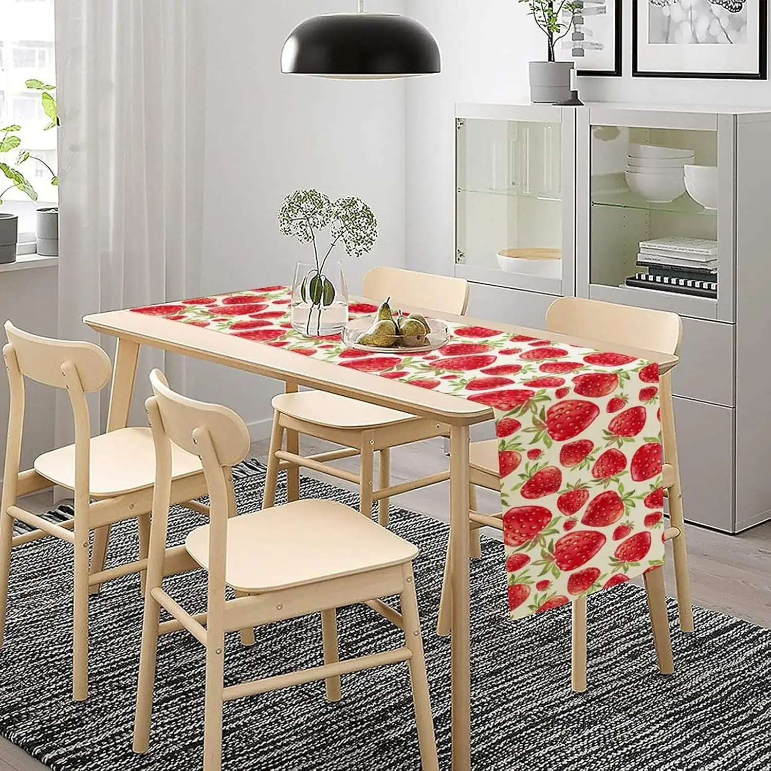 Summer Strawberry Fruit Linen Table Runner Party Decor Reusable Farmhouse Kitchen Dining Table Runner Wedding Decorations