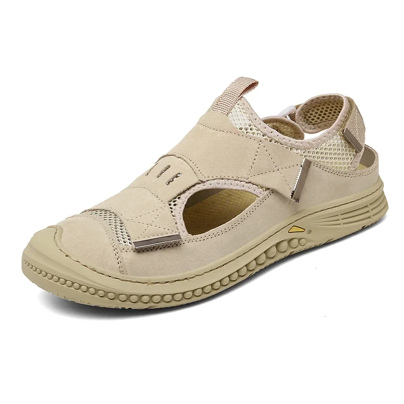 

Genuine Leather Men's Sandals Summer Breathable Men Casual Shoes Non-Slip Outdoor Men Beach Shoes Roman Sandals Plus Size 38-46