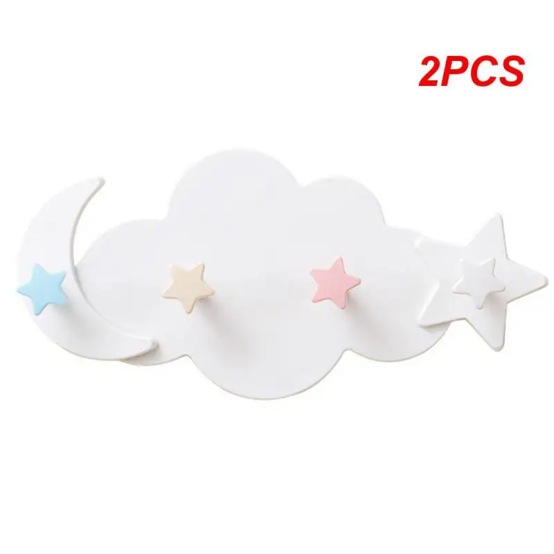 2PCS Security Lovely Stars. Practical Moon Cloud Shape Portable Walls Home Fashion No Nail Durable Clothes Hook Creative Storage