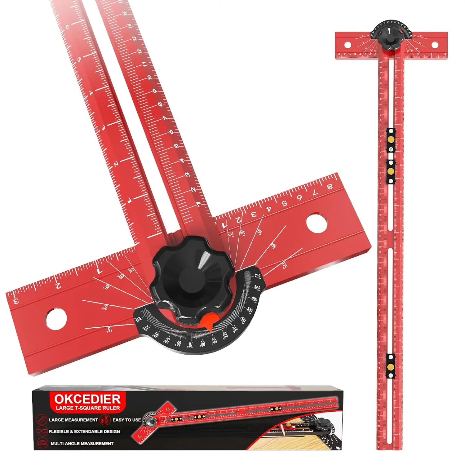 

29-дюймовый деревянный Т-образный угольник для столярных работ, регулируемый угол 15-165° ° Прецизионный инструмент из алюминиевого сплава для столярных работ и черчения