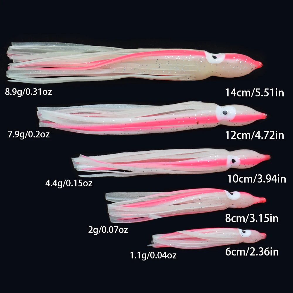 10 Stück Silikon-Tintenfisch-Röcke Angelköder Nachtleuchtende Oktopus-Köder Lebensechte Jig-Röcke für Tiefsee-Salzwasser-Angelköder-Teile ﻿ – Detail 1