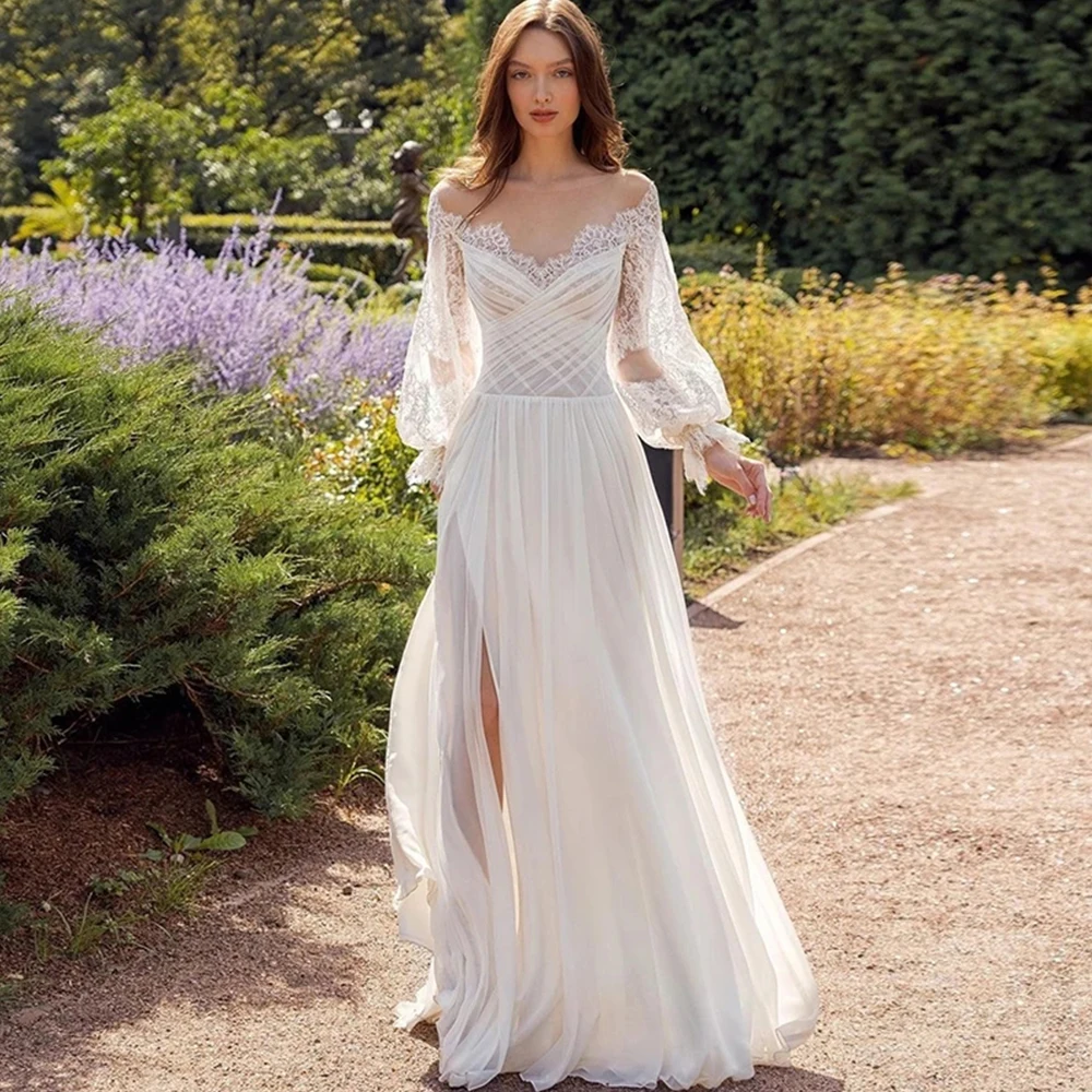 

Simple Elegant New Sexy Off Shoulder Sweetheart High Fork V-Neck A-Line Wedding Dresses For Women Simple Bridal Gowns Robe 2023