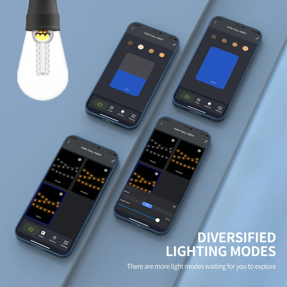 S14 Outdoor DIY LED String Lights 3Modes Adjustable Remote Control Lights Bulbs for Patio Garden Outside Backyard Christmas