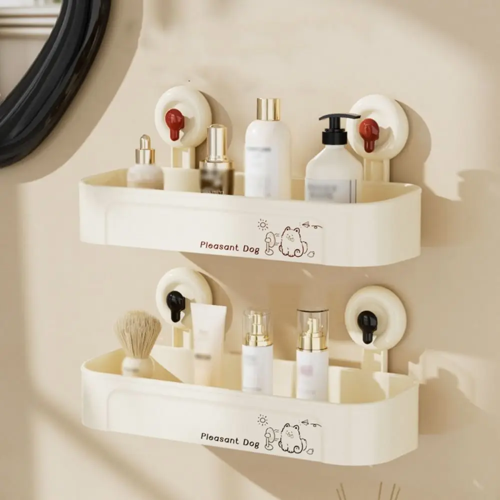 

Reusable Simple Suction Cup Shelf Plastic Removable Bathroom Storage Shelves Durable Wall Mounted Storage Organizer Rack Kitchen