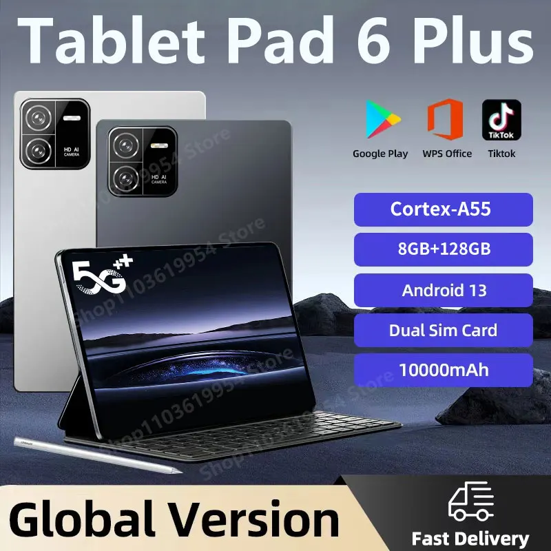 Pad 6 Plus Tablet PC Original Global Version 10.1inch  Android13 8GB+128GB Cortex-A55 10000mAh GPS FM Bluetooth WiFi Tablet