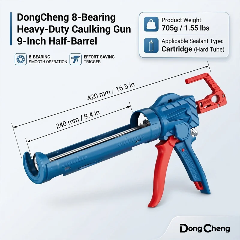9 inch 360° Rotating Multi-function Manual Caulking Gun Built-in Glue Cutter Labor-saving Silicone Sealant Gun for Doors Windows