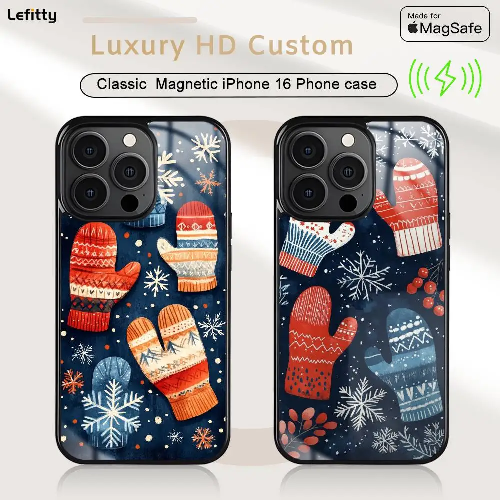 

1PC Christmas Gloves Phone case For iPhone 16 15 14 13 12 11 Pro Max Plus Mini Magsafe Charging Cover Magnetic Hard Shell