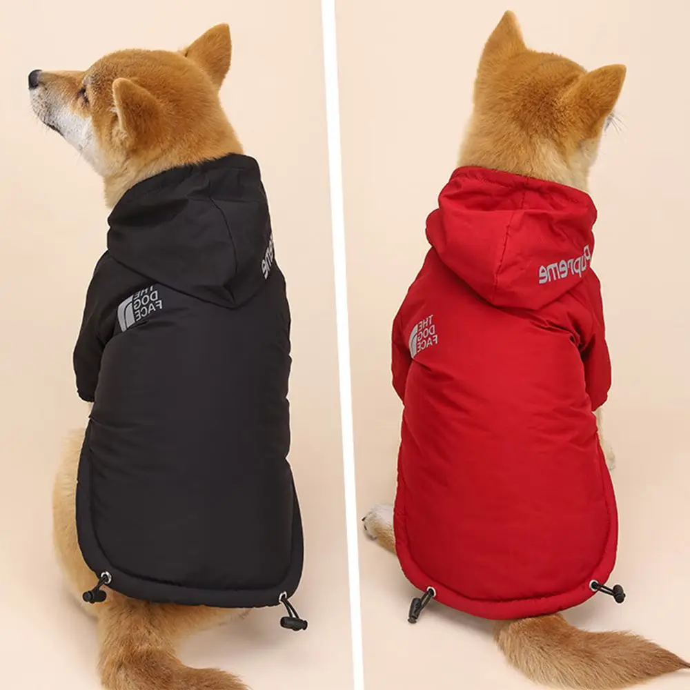 

OIMG Autumn Winter Dog Clothes Shiba Inu Fleece Thick Small Dogs Jacket Hooded Pet Raincoat Reflective Strip Puppy Cotton Coat