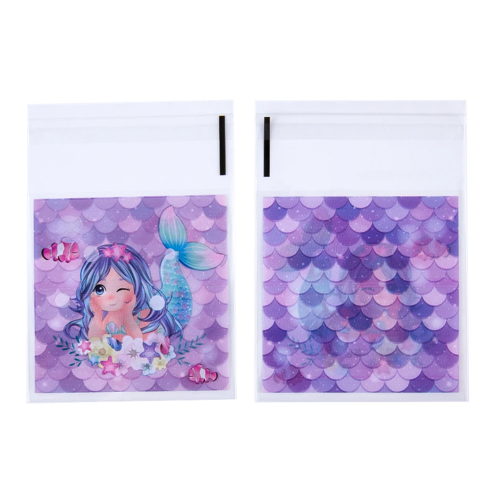 Sacchetto di plastica Opp da 50 pezzi sacchetti di plastica trasparenti a sirena oceanica autoadesivi perline porta carte regalo per imballaggio di