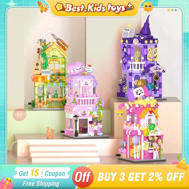 Fai da te Candy House Building Blocks Colorful Street Scene Bistro Scene Card Model Puzzle assemblaggio giocattolo per bambini regalo di compleanno