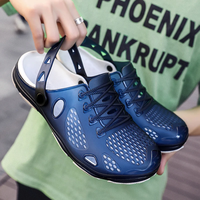 

Новые мужские летние уличные аквашузы 2026 года, быстросохнущие, нескользящие, ультралегкие, двойного назначения, пляжные сабо из силикона, модные перфорированные туфли