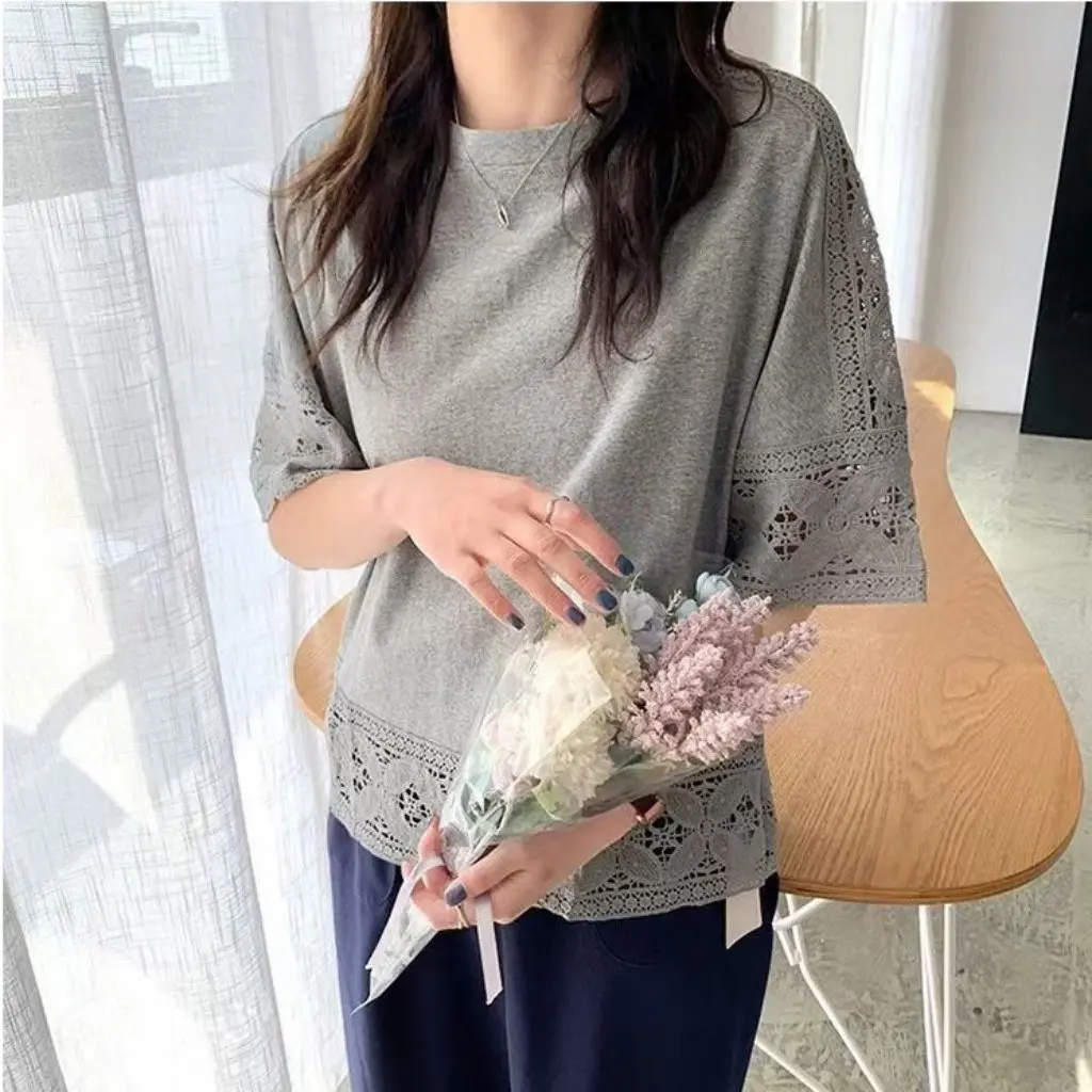 

Литинский женский кружевной полый топ с коротким рукавом, летняя тонкая футболка в западном стиле, хорошее качество, доступна в 8 цветов