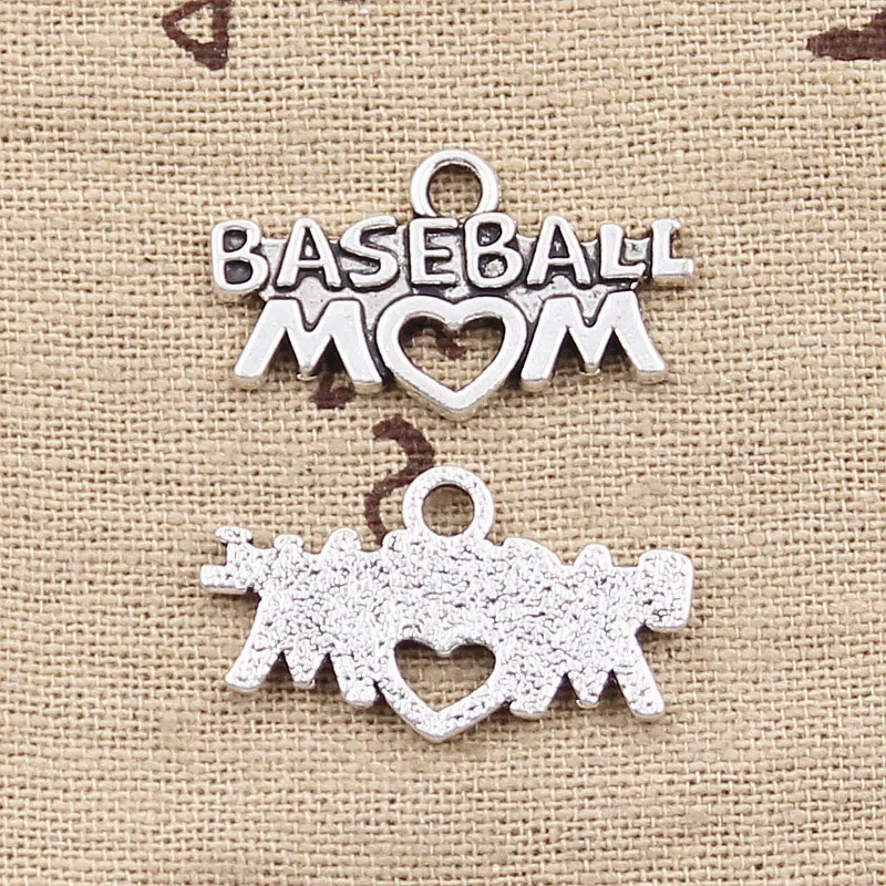 8pcs Charms Baseball Mom Heart 15x27mm Antique Silver Color Pendants Making DIY Handmade Tibetan Finding Jewelry