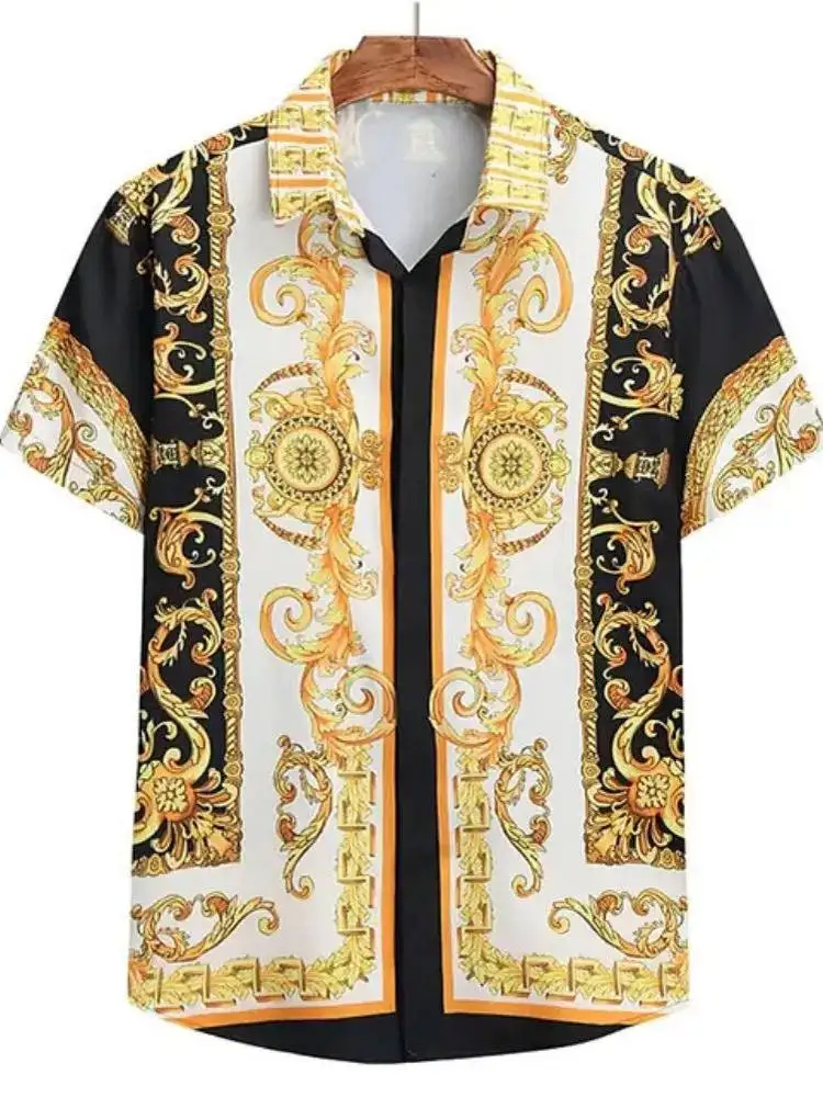 

Мужская летняя повседневная рубашка свободного кроя с 3D цифровым принтом, дышащая, комфортная, с открытым воротом, на пуговицах