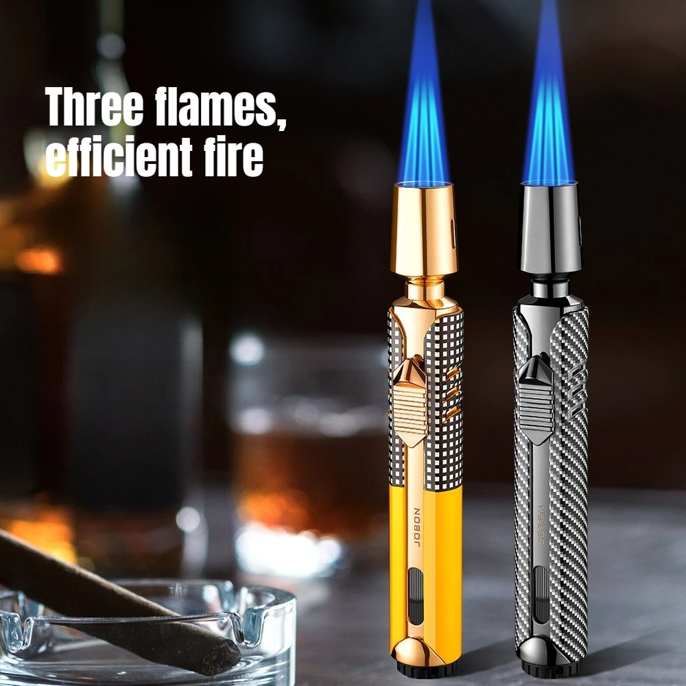 JOBON Triple Torch Gas Lighter Visible Fuel Window Refillable Butane Lighter for Cigar Daily Use