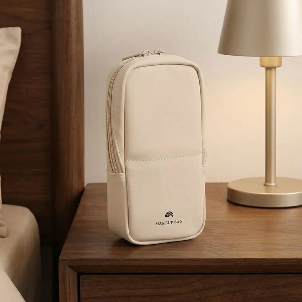 

Waterproof Makeup Brush Bag Zipper Large Capacity Standing Cosmetic Pouch PU Multi-Compartment Pen Storage Organizer Case