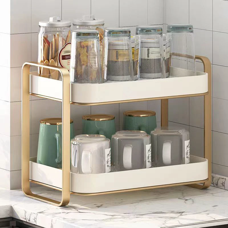 

Living room Kitchen Cup Storage Rack Water CupTea Cup Tea Set Glass Cup Desktop Storage Rack Two Layer Tray Household Drain Rack