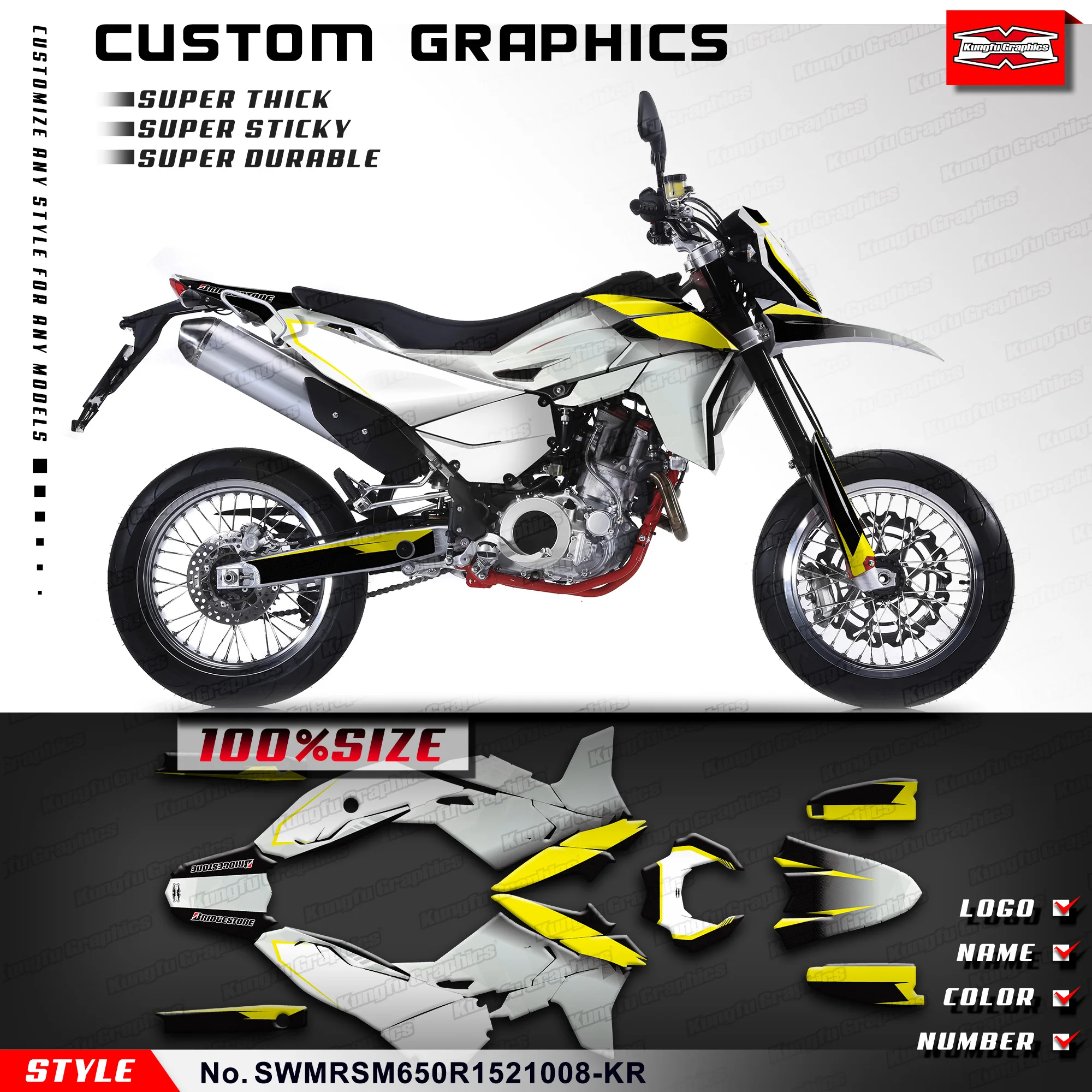 

KUNGFU GRAPHICS Decals Stickers Complete for SWM SM650R RS650R Enduro Supermoto 2015-2021 Rebuilding, SWMRSM650R1521008-KR