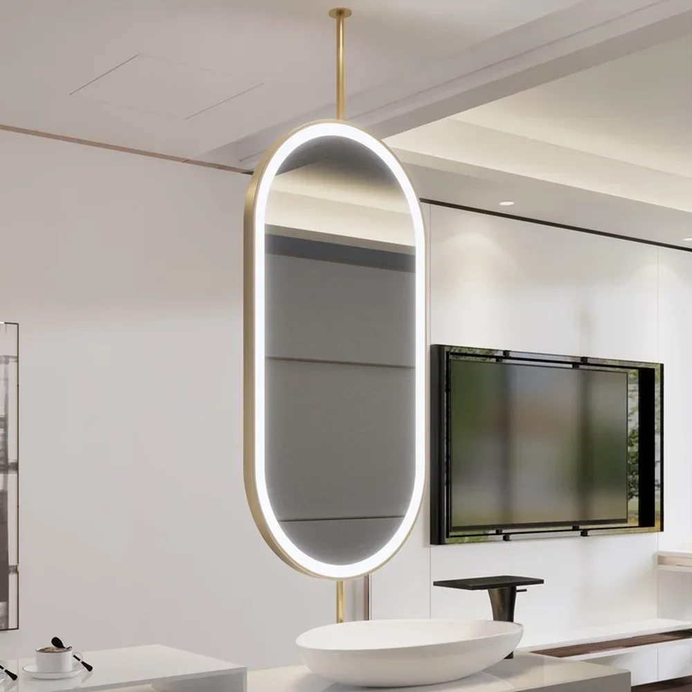 Large Customized Hanging Oval Mirror Bathroom Light Sensor Full Length Mirror Art Hairdressing Espejo Led Bathroom Fixture