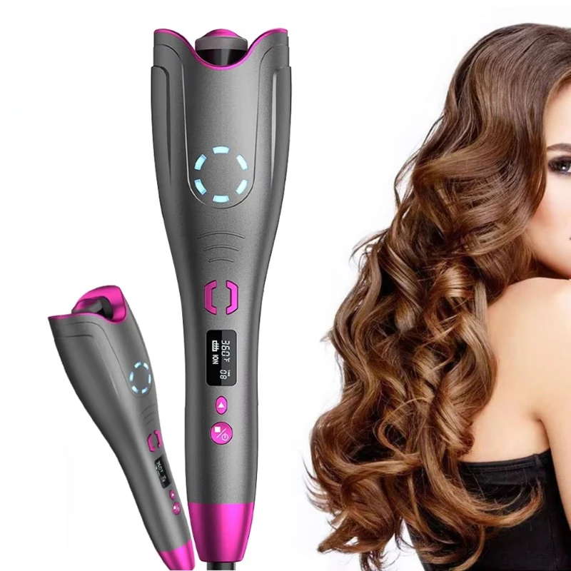 New 360 ceramic automatic rotating curling iron roller with PTC heater, LCD temperature display adjustable temperature