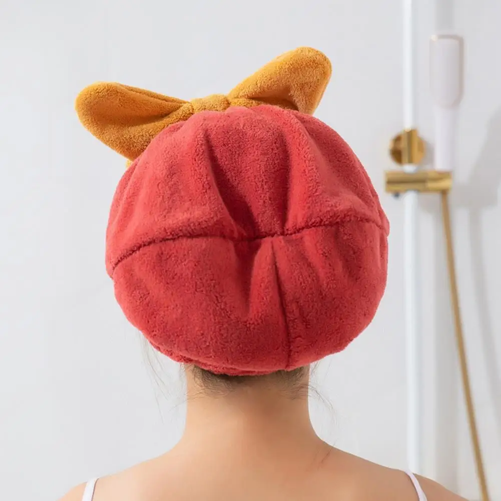 Quick Dry Shower Cap for Women Girls Cute Bowknot Absorbent Coral Fleece Elastic Drying Hair Hat Curly Long Thick Hair