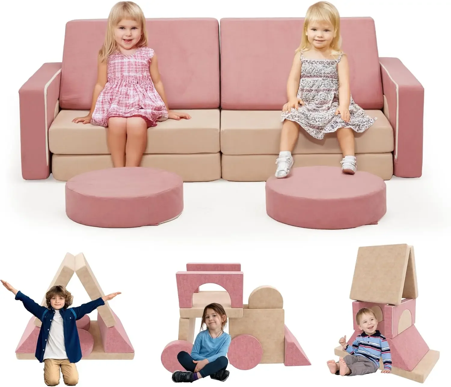 Play Couch Sofa, Versatile Toddler Couch Couch for Playroom, Convertible Sectional Sofa Bedroom Furnitu