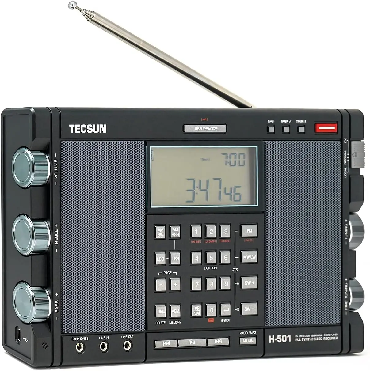 راديو H501 Digital Worldband AM/FM على الموجات القصيرة على الموجات الطويلة مع استقبال SSB ومكبرات صوت مزدوجة ومشغل MP3، أسود غير لامع #2